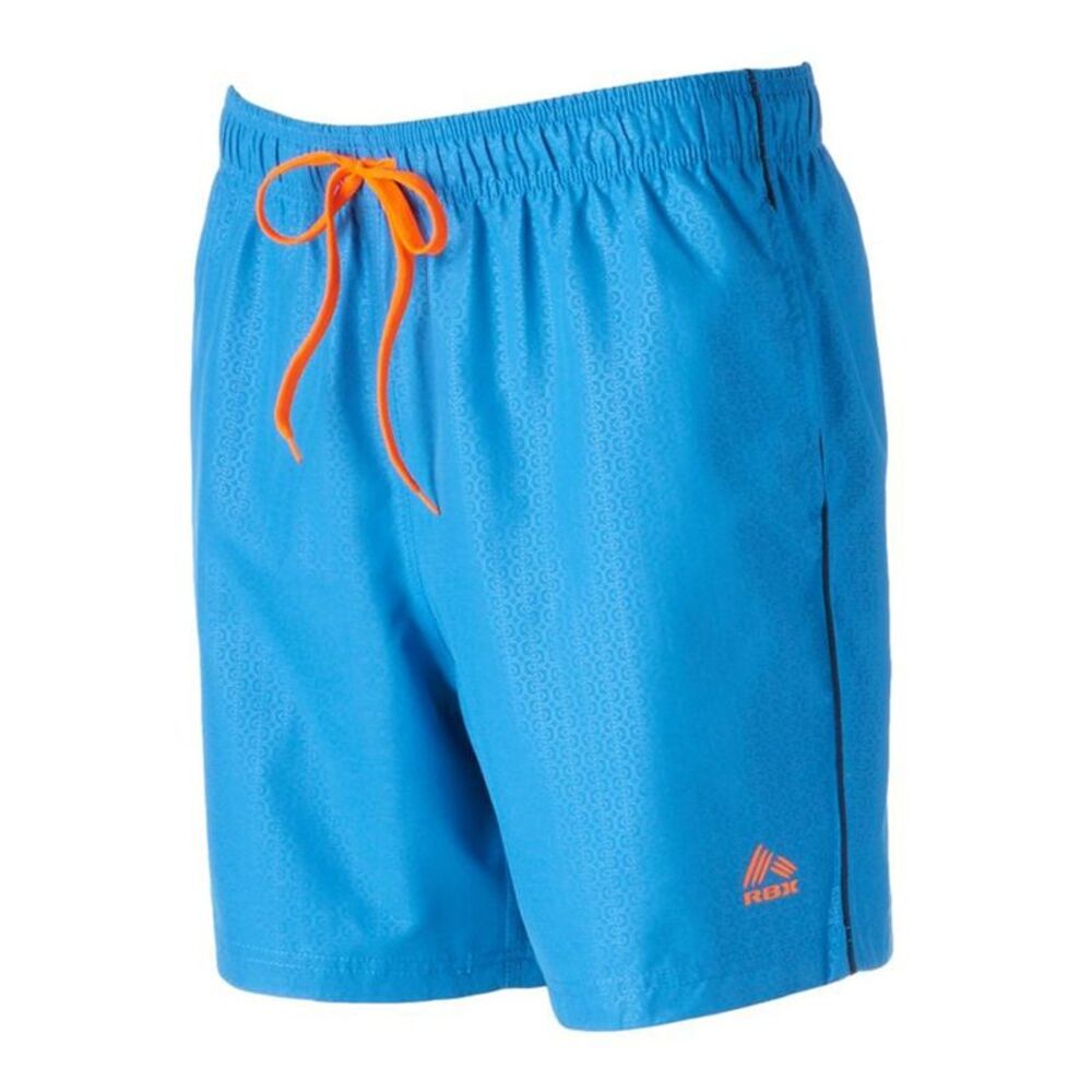 RBX Mens Embossed Print Swim Bottom Trunks, Blue, S, DM